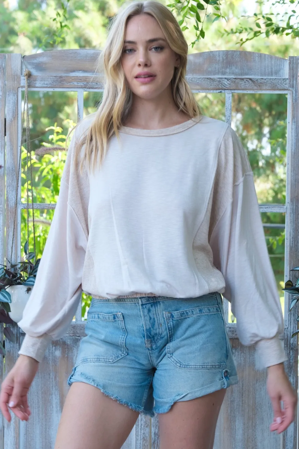 Rib and Two Tone Knit Mixed Top, image 4