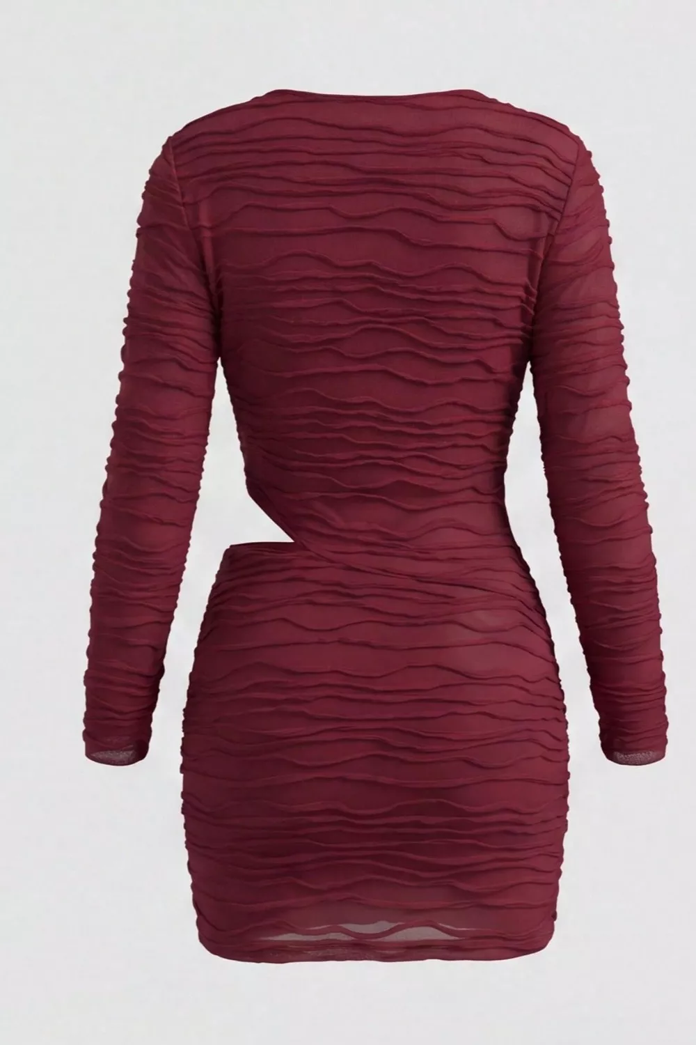 Ruched Cutout Cowl Neck Long Sleeve Mini Dress, image 5