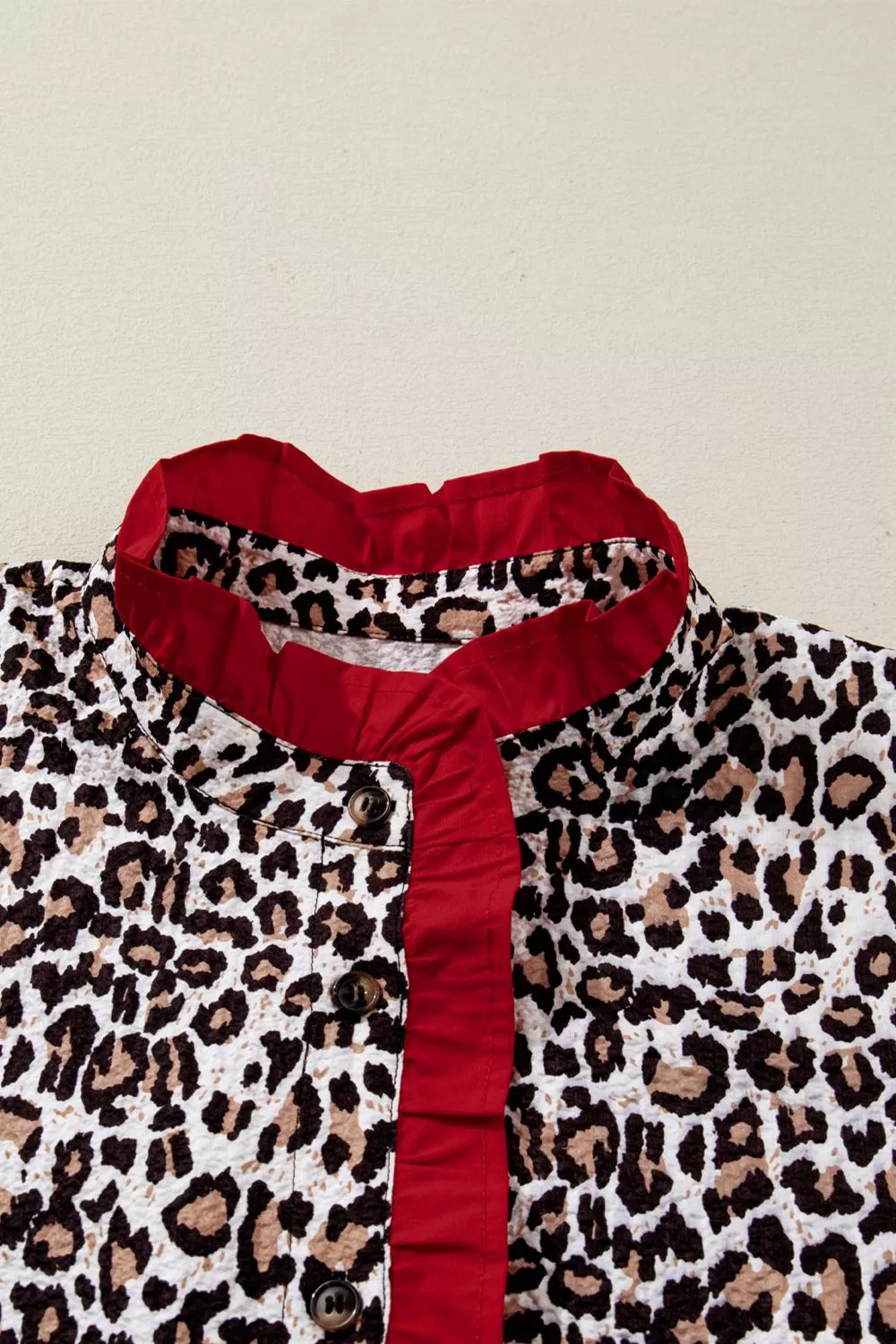 Contrast Frilled V Neck Trimmed Leopard Shirt, image 4