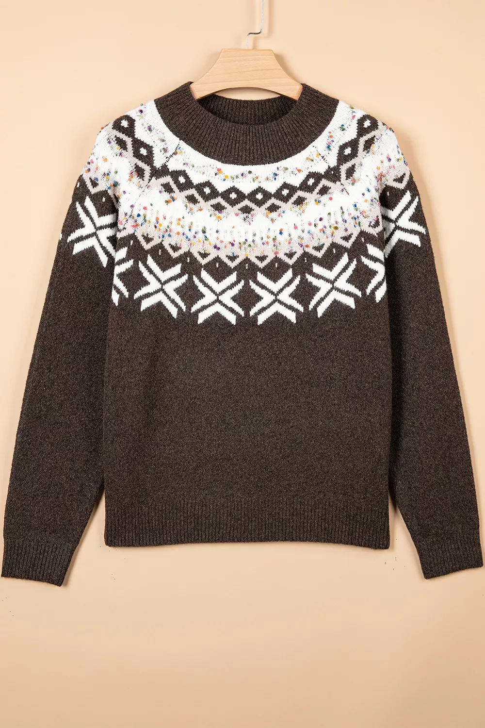 Geometric Round Neck Sweater with Colorful Confetti Accents, image 6