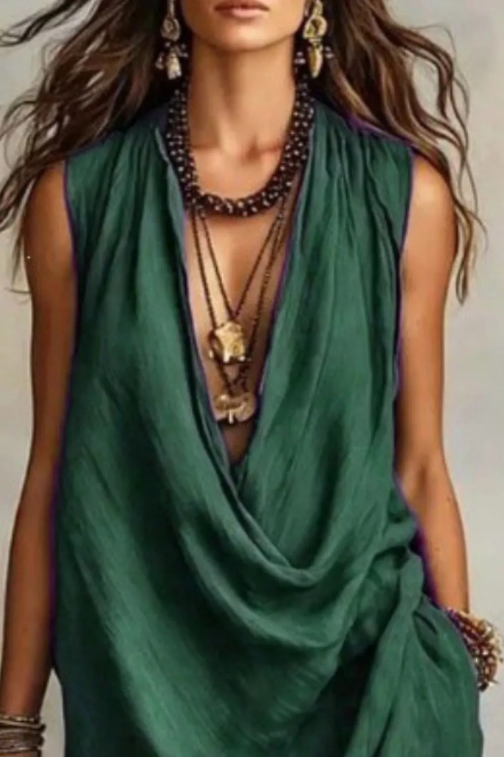 Sleeveless Drape Neck Midi Dress, image 10