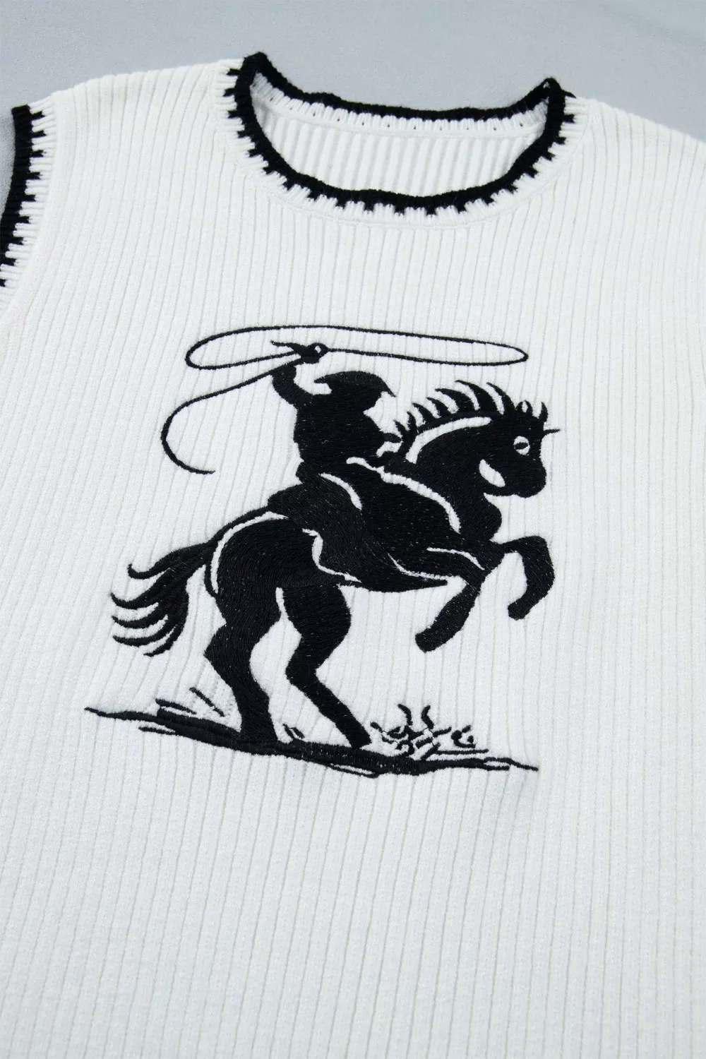 Contrast Trim Round Neck Rodeo Cowboy Sweater Vest, image 6