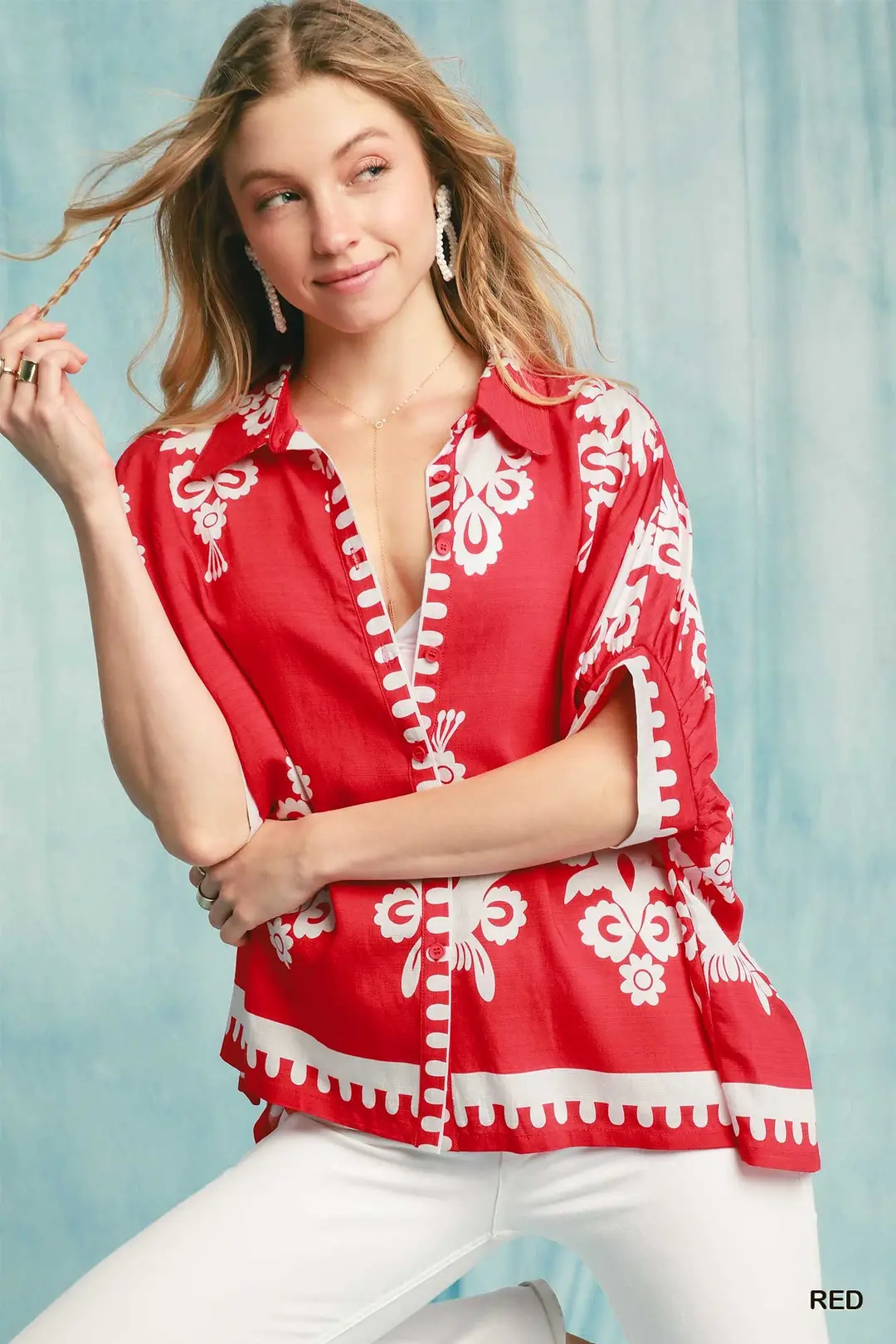 Abstract Print Button Down Short Sleeve Shirt, image 2