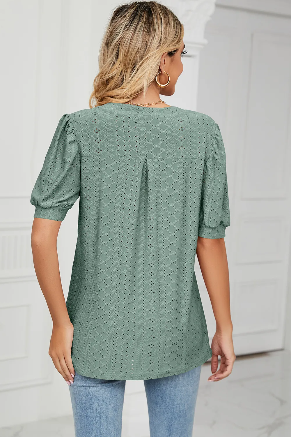 Eyelet Notched Short Sleeve T-Shirt, image 21