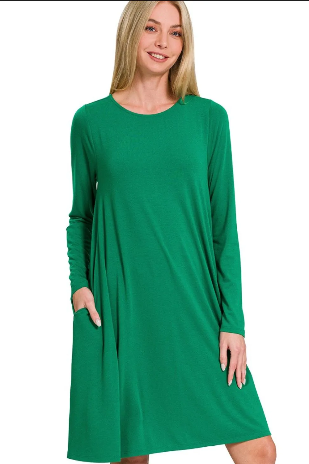 Long Sleeve Flare Dress With Pockets, image 2