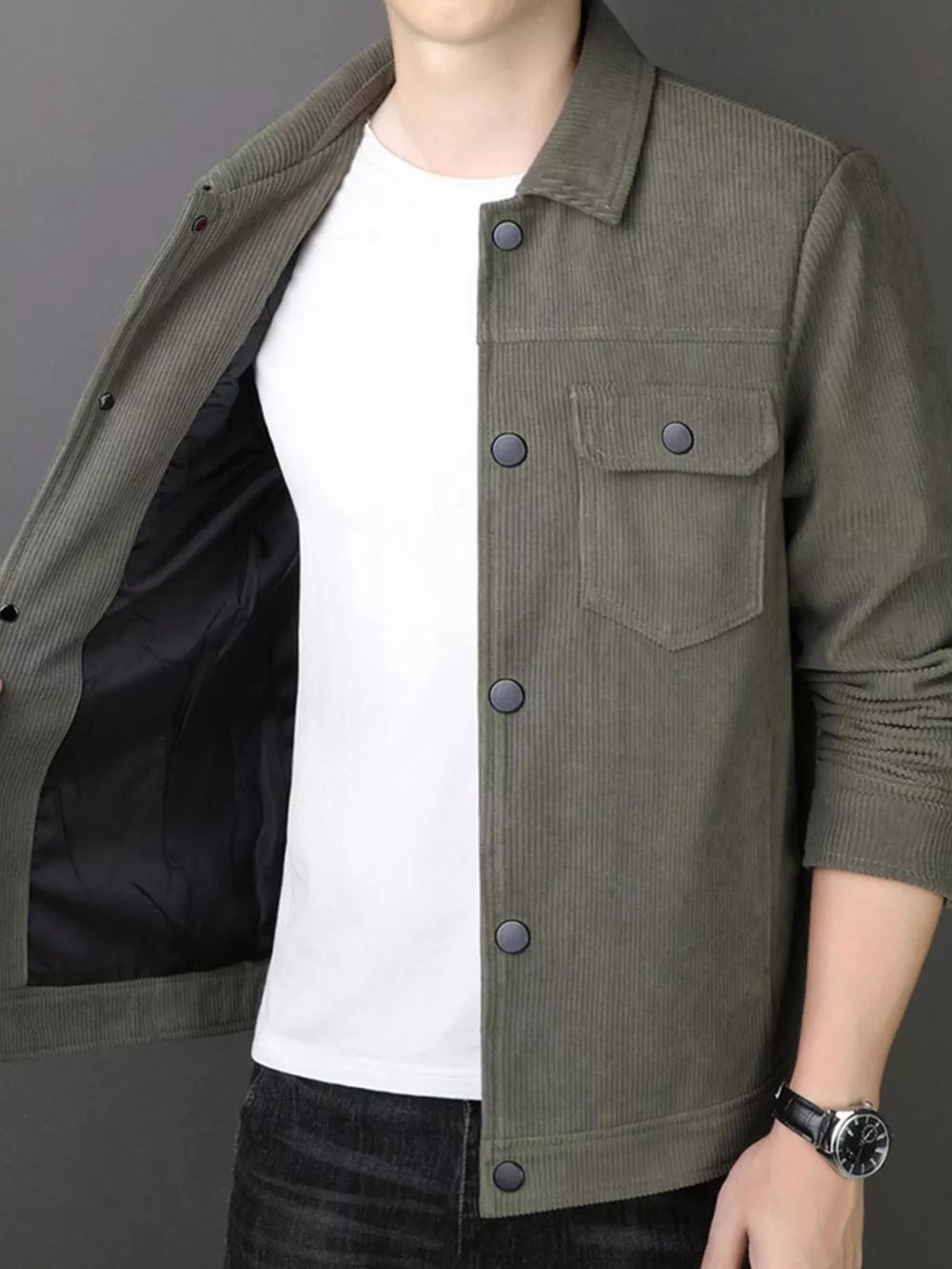 Men's Plus Size Casual Corduroy Button-Down Jacket, image 8
