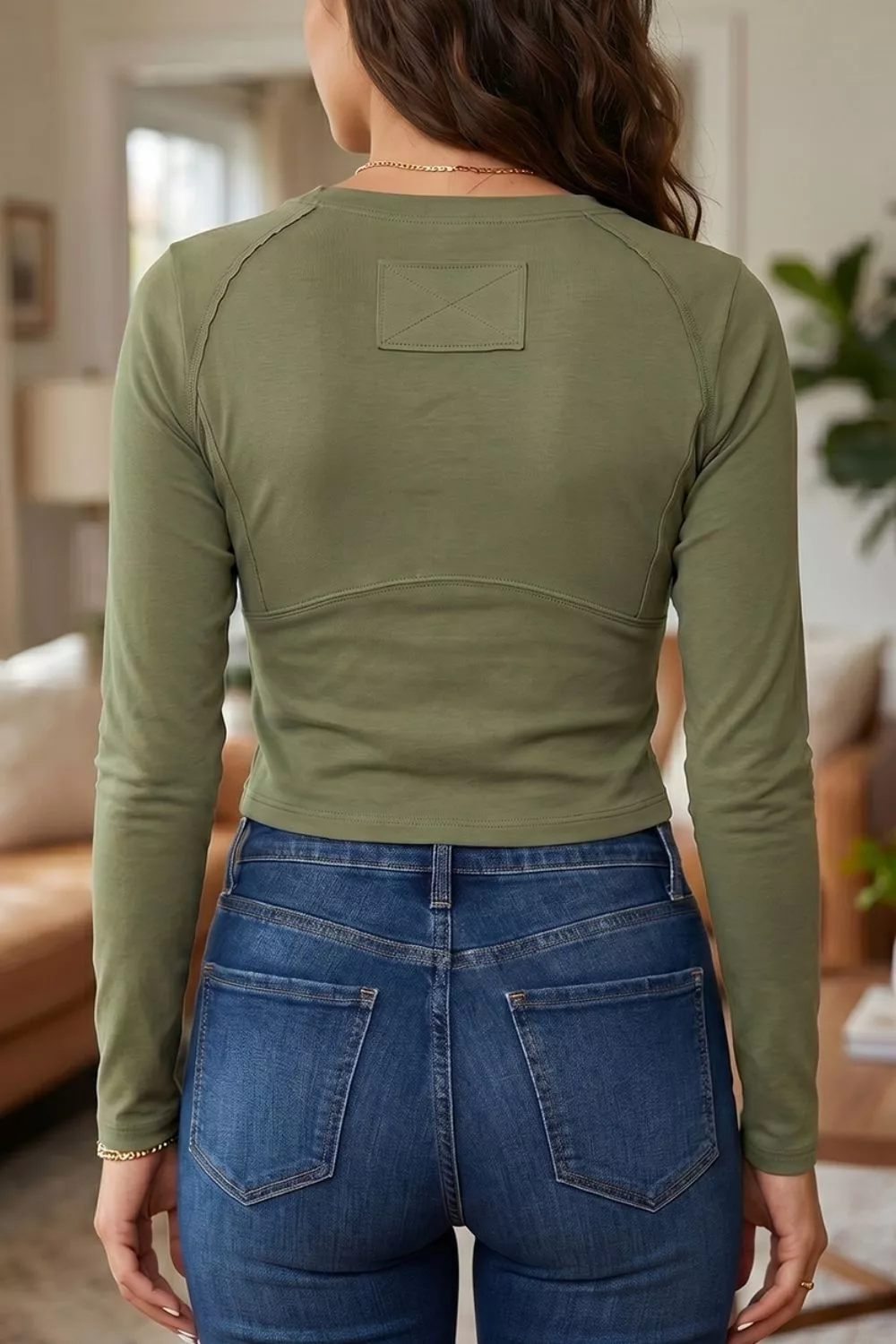 Long Sleeve Round Neck Paneling T-Shirt, image 3