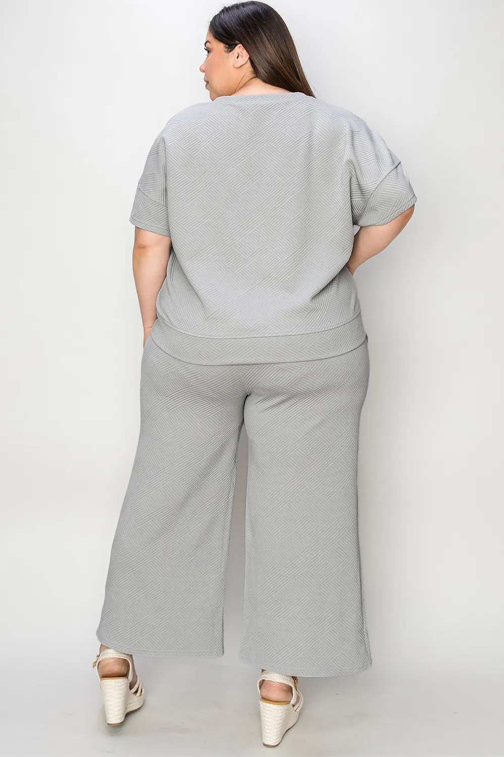 Full Size Texture Short Sleeve Top and Pants Set, image 25
