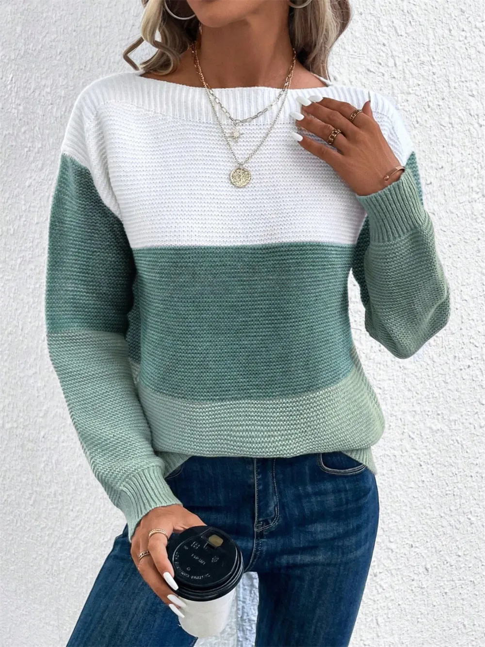 Color Block Drop Shoulder Long Sleeve Sweater, image 3