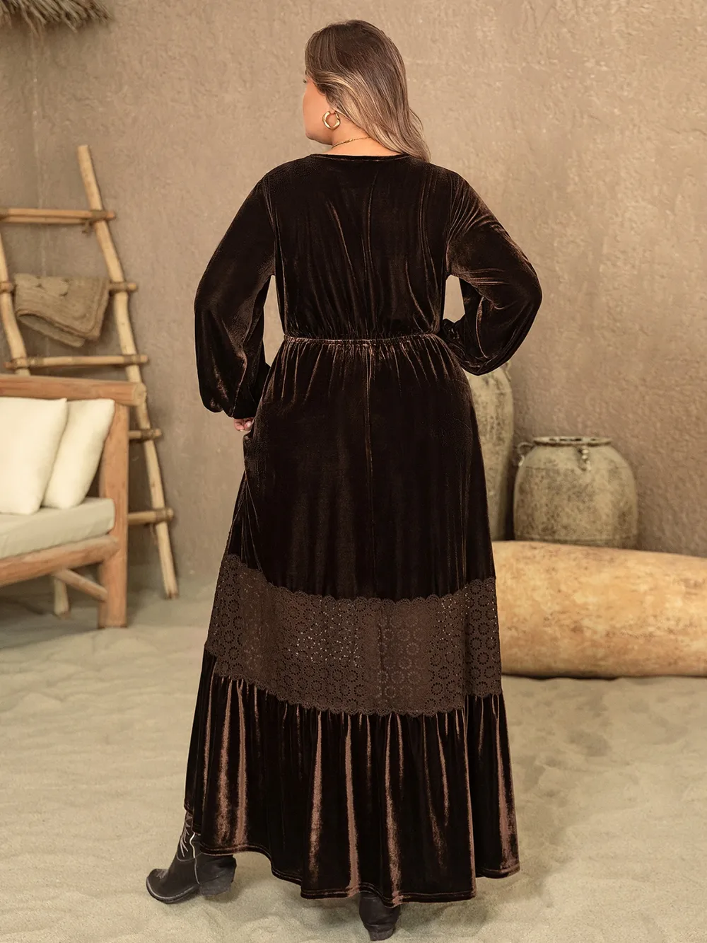 Plus Size V-Neck Balloon Sleeve Maxi Dress, image 4