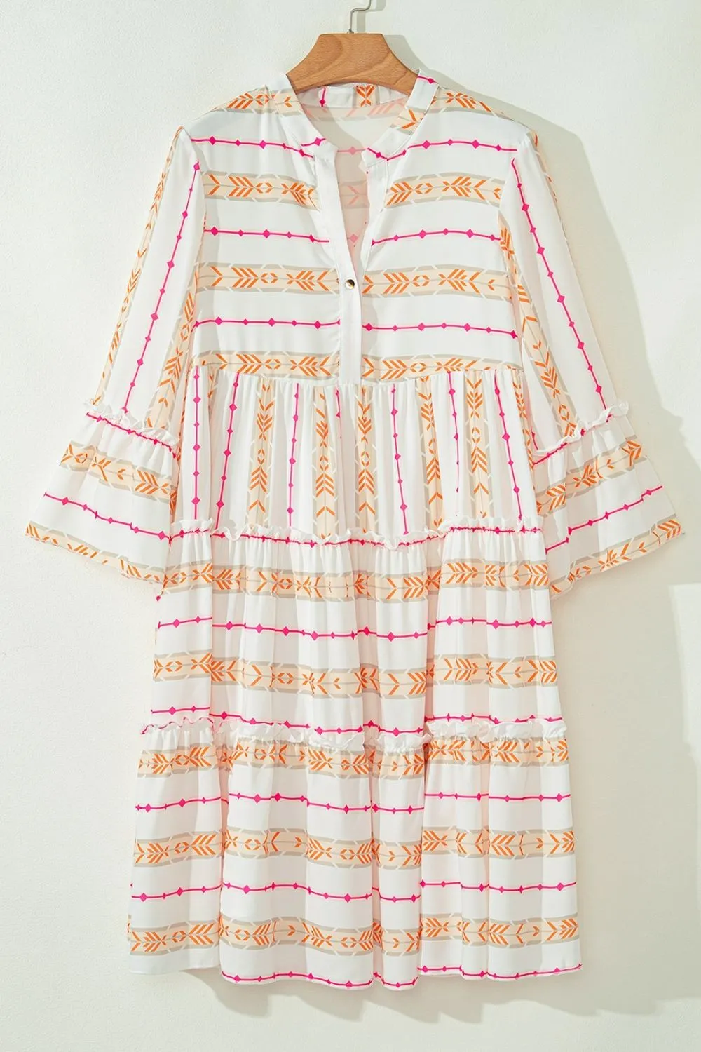 Printed Ruffled Notched Loose Dress, image 9