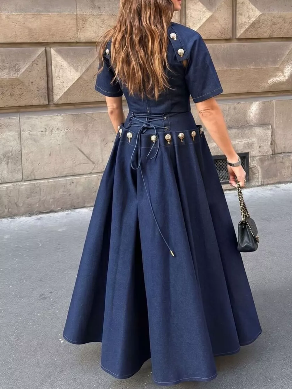 Gold Button Top and Skirt Denim Set, image 3