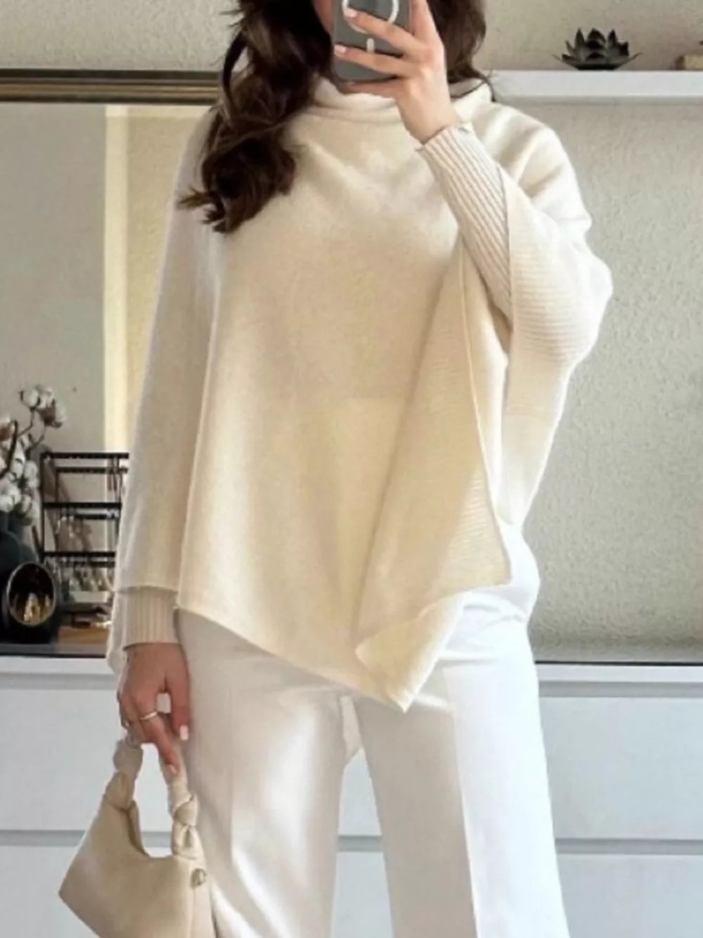 Turtleneck Loose Knit Sweater Poncho, image 4