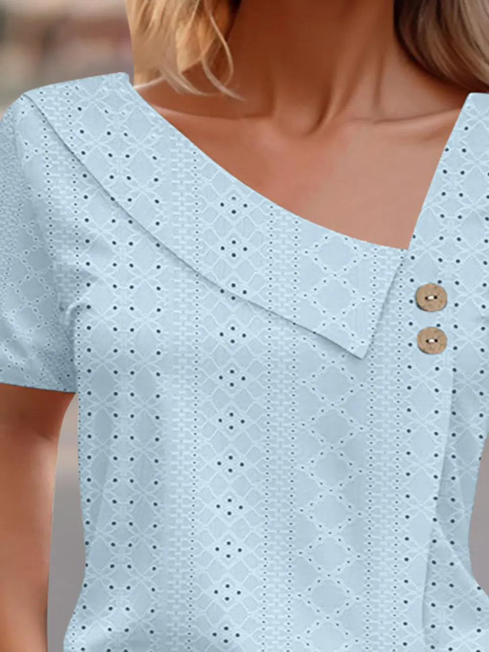 Eyelet Asymmetrical Short Sleeve T-Shirt, image 9