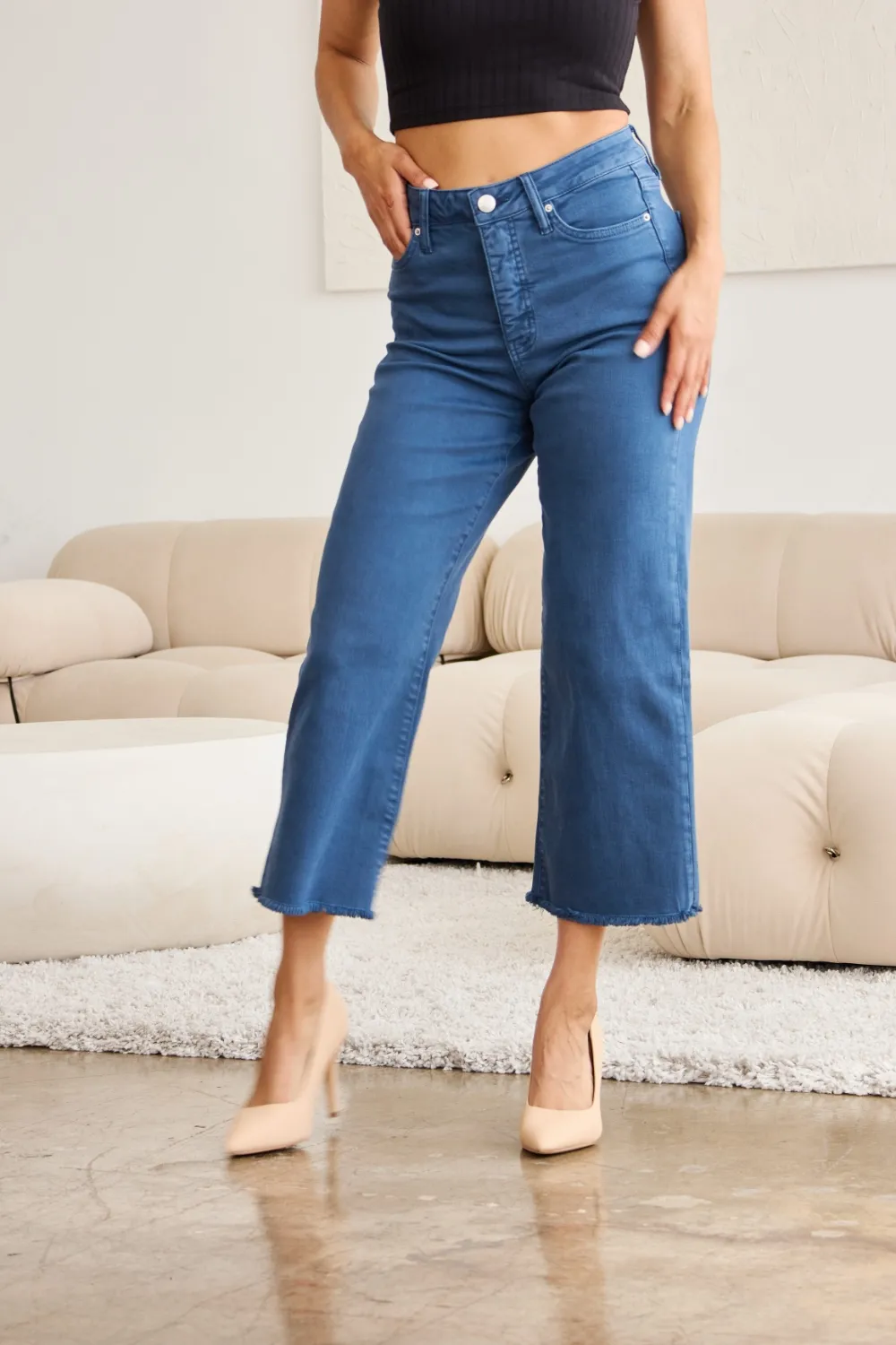 Crop Chloe Full Size Tummy Control High Waist Raw Hem Jeans, image 15