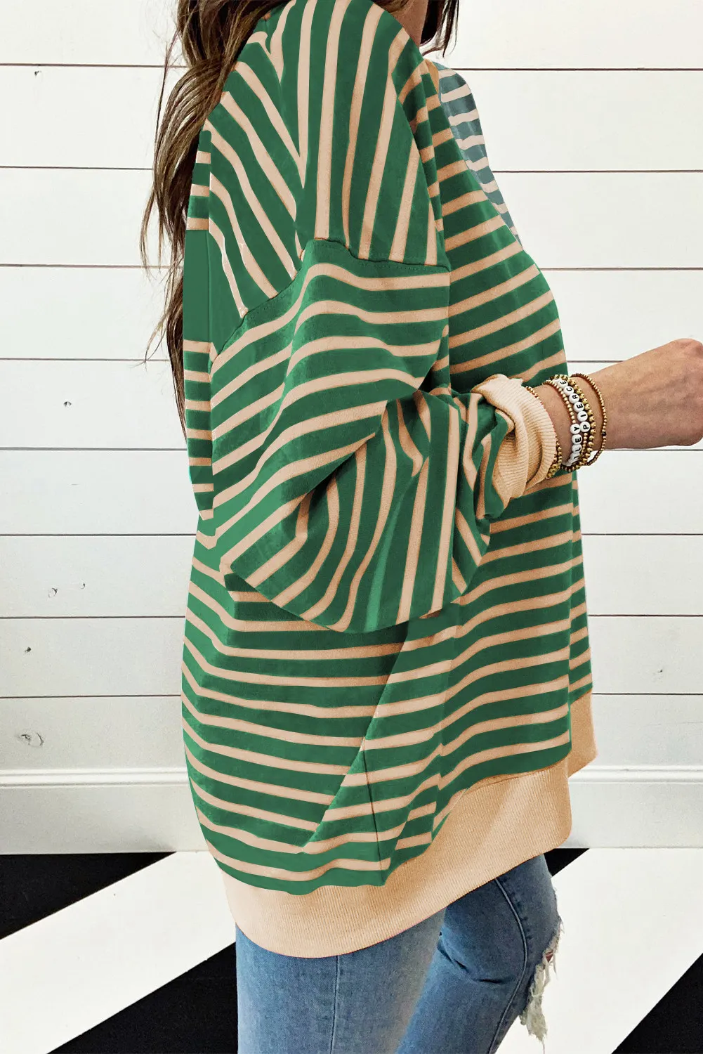 Contrast Stripes Round Neck Long Sleeve Sweatshirt, image 12