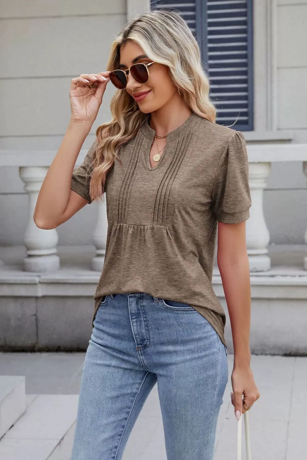 Notched Short Sleeve Top, image 2