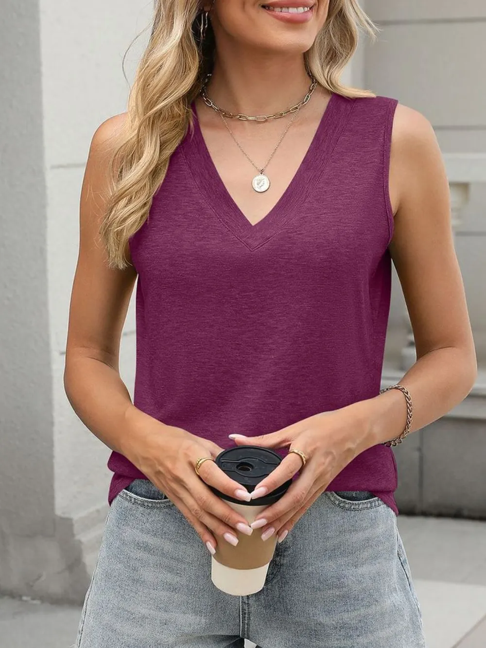 Classic V-Neck Sleeveless Tank Top, image 31