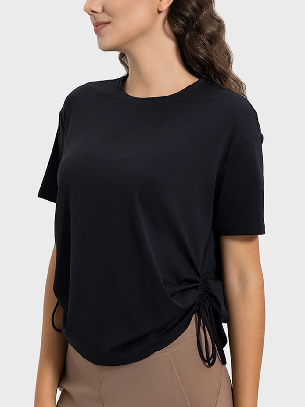 Drawstring Round Neck Short Sleeve Active T-Shirt, image 12