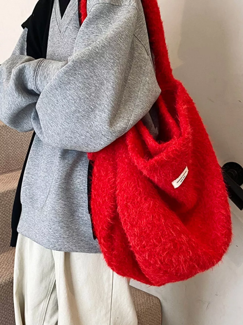 Fuzzy Solid Color Crossbody Bag, image 4