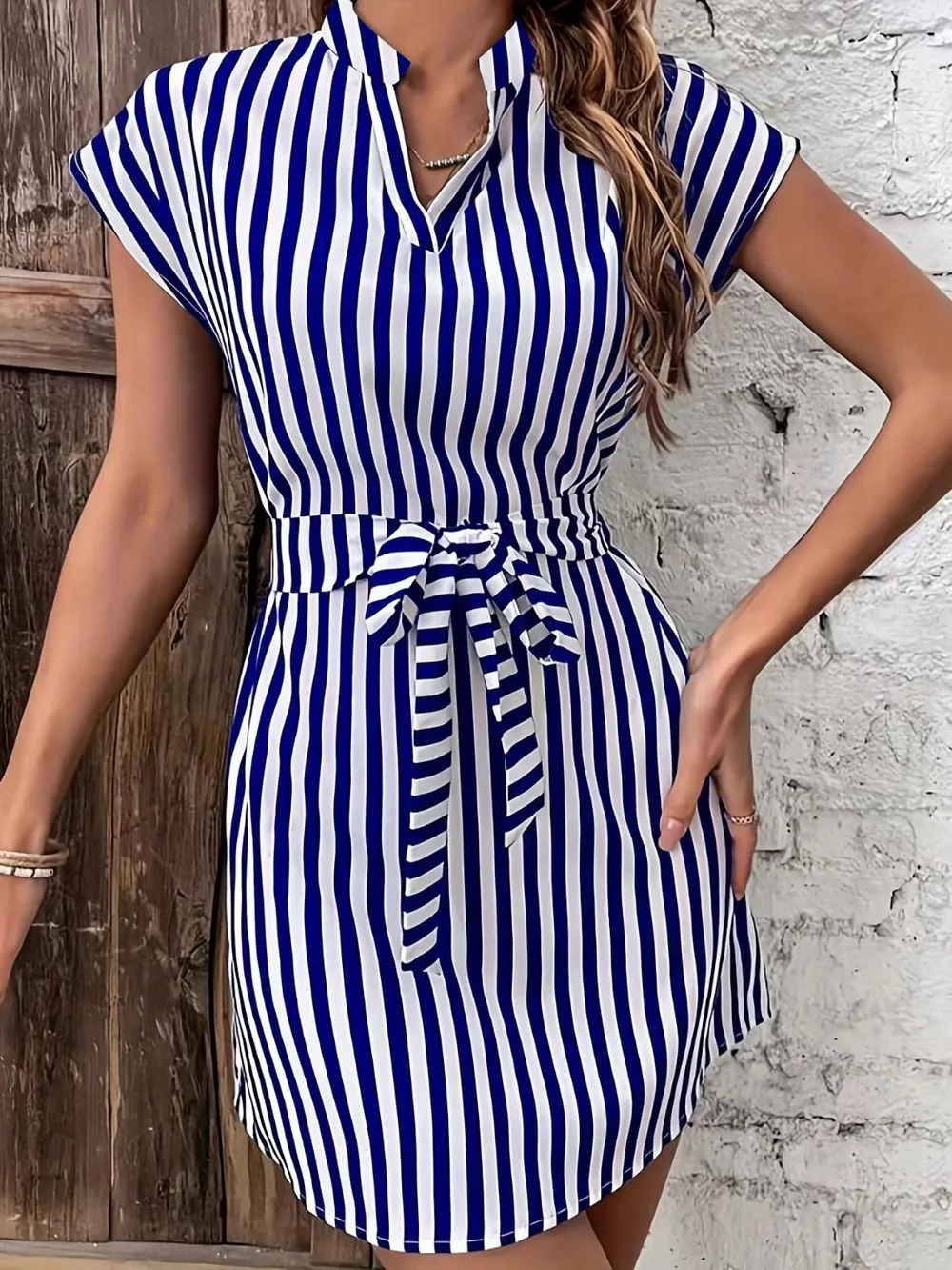 Tied Striped Cap Sleeve Mini Dress, image 10