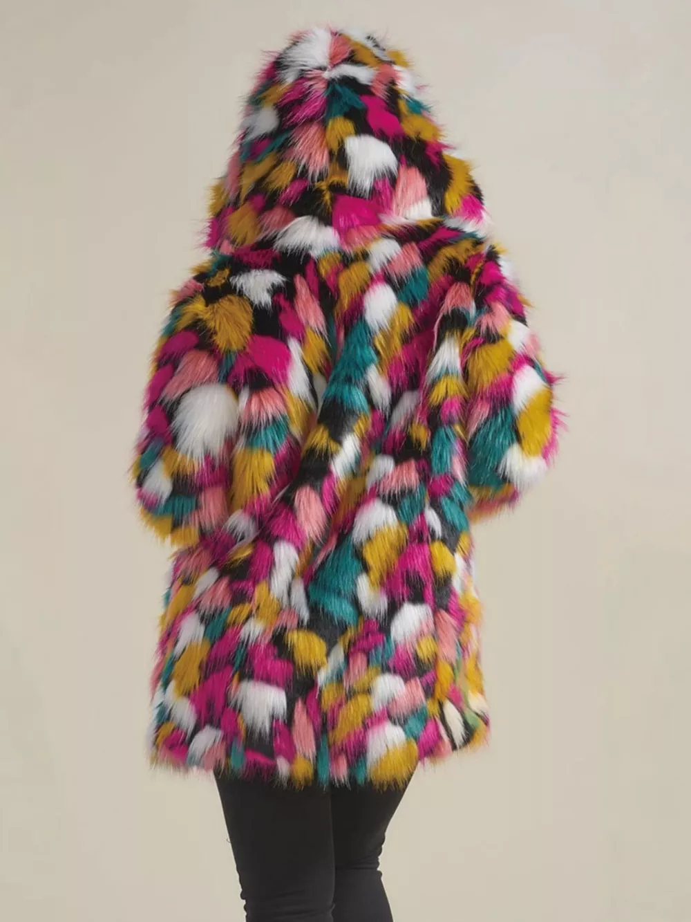 Full Size Multicolor Faux Fur Hooded Outerwear Plus Size, image 4