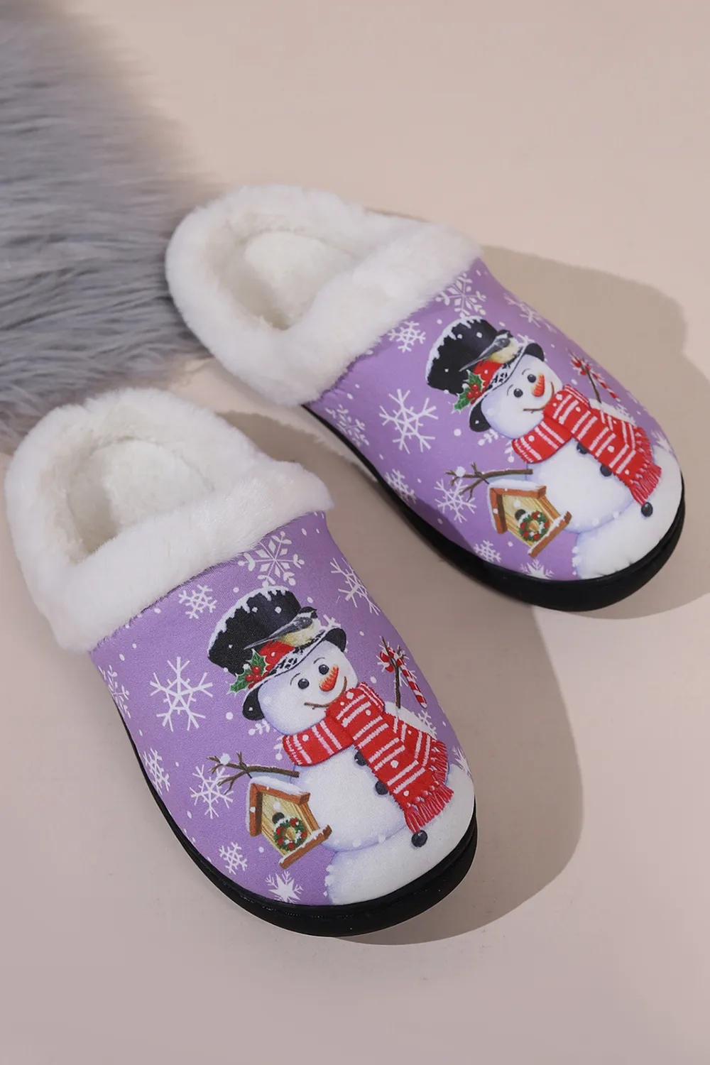 Snowman Round Toe Faux Fur Slippers, image 15