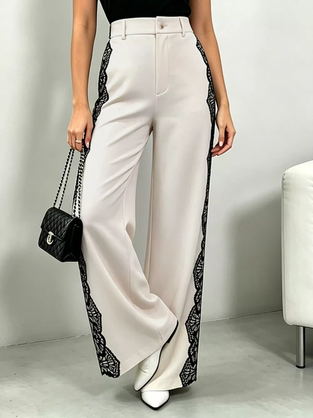 Lace Detail Wide Leg Pants, image 3
