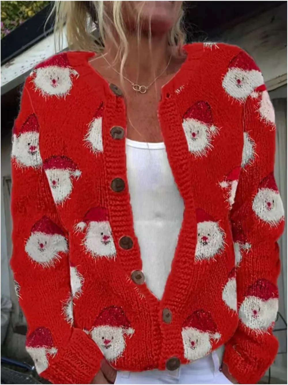 Full Size Festive Christmas Pattern Knit Cardigan with Button-Down Closure Plus Size, image 3