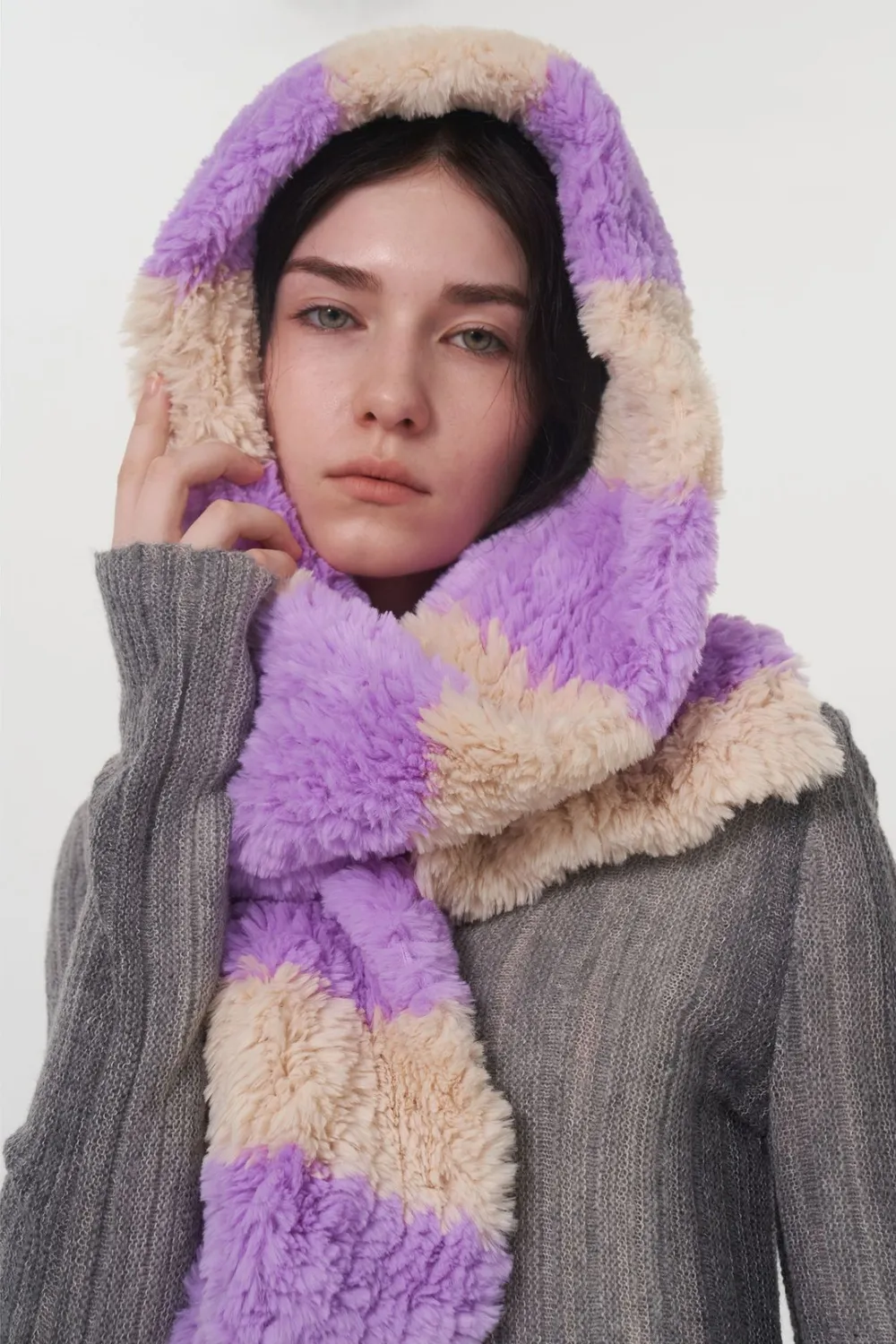 Fuzzy Contrast Striped Scarf, image 4