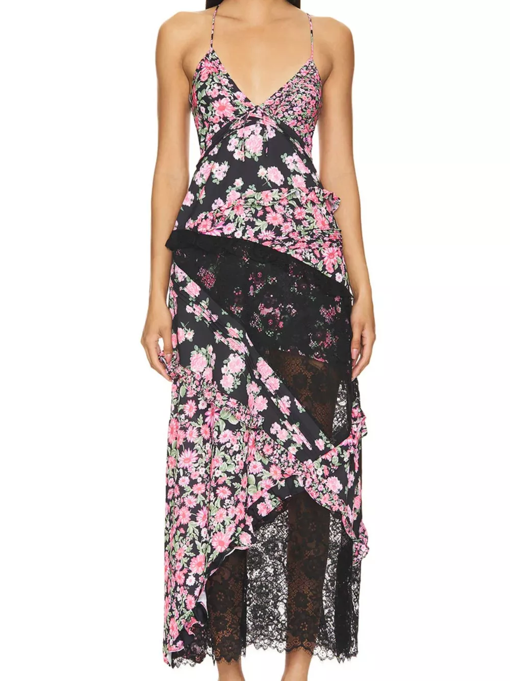 Lace Detail Ruffled Floral V-Neck Maxi Dress, image 18