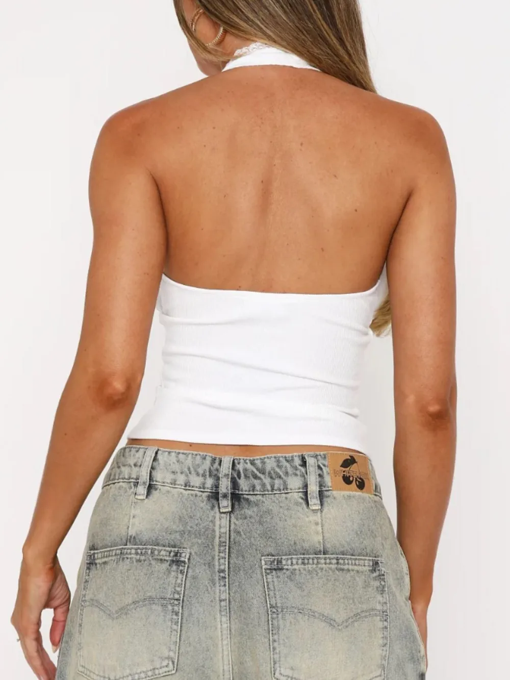 Lace Detail Halter Neck Cami, image 3
