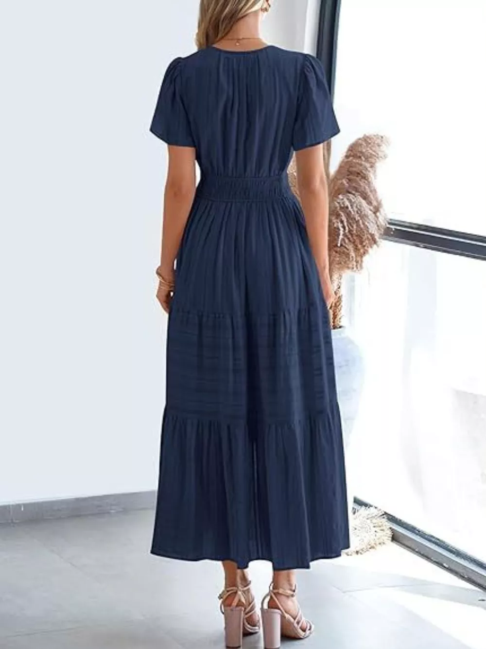 Full Size Short Sleeve Tiered Midi Dress Plus Size, image 5