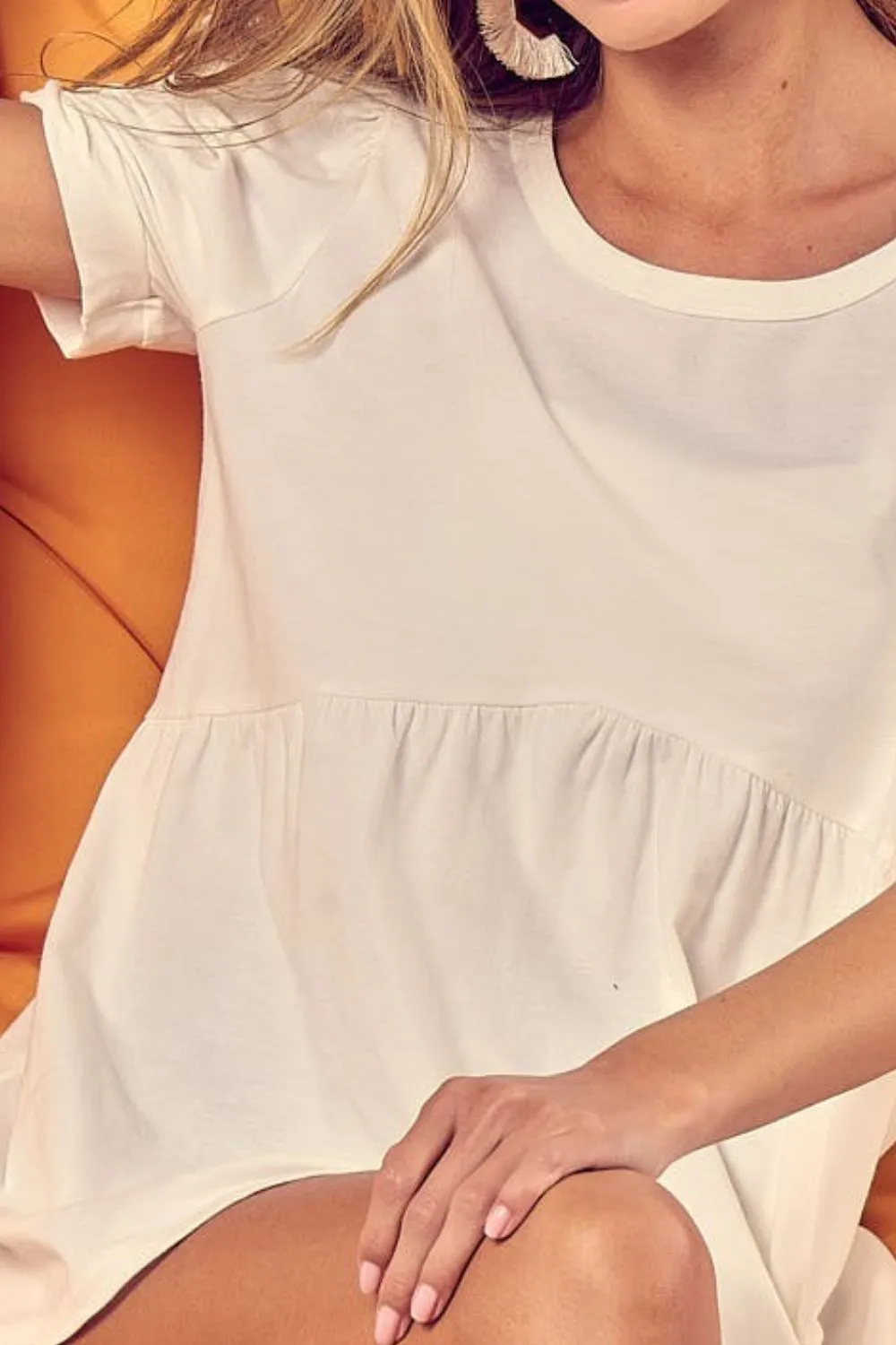 Cotton Span Knit with Puff Sleeve Baby Doll Top, image 2