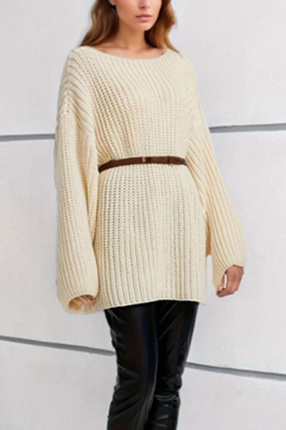 Boat Neck Dropped Shoulder Mini Sweater Dress, image 7