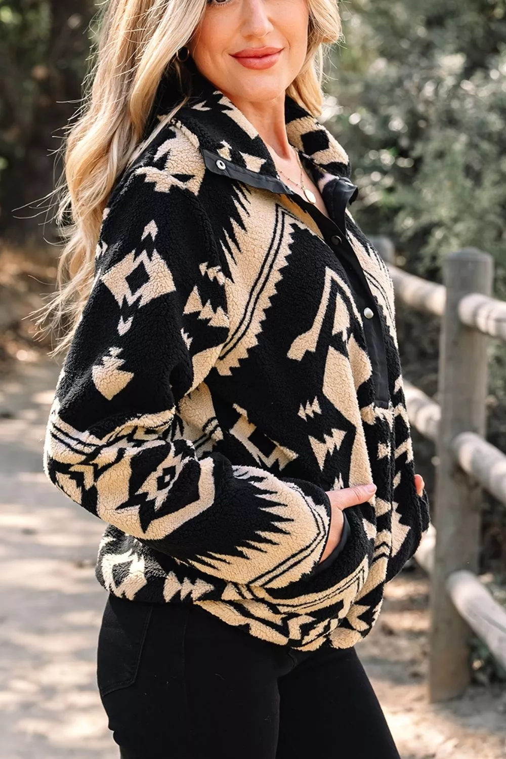 Aztec Print Fleece Snap Down Sweatshirt, image 4