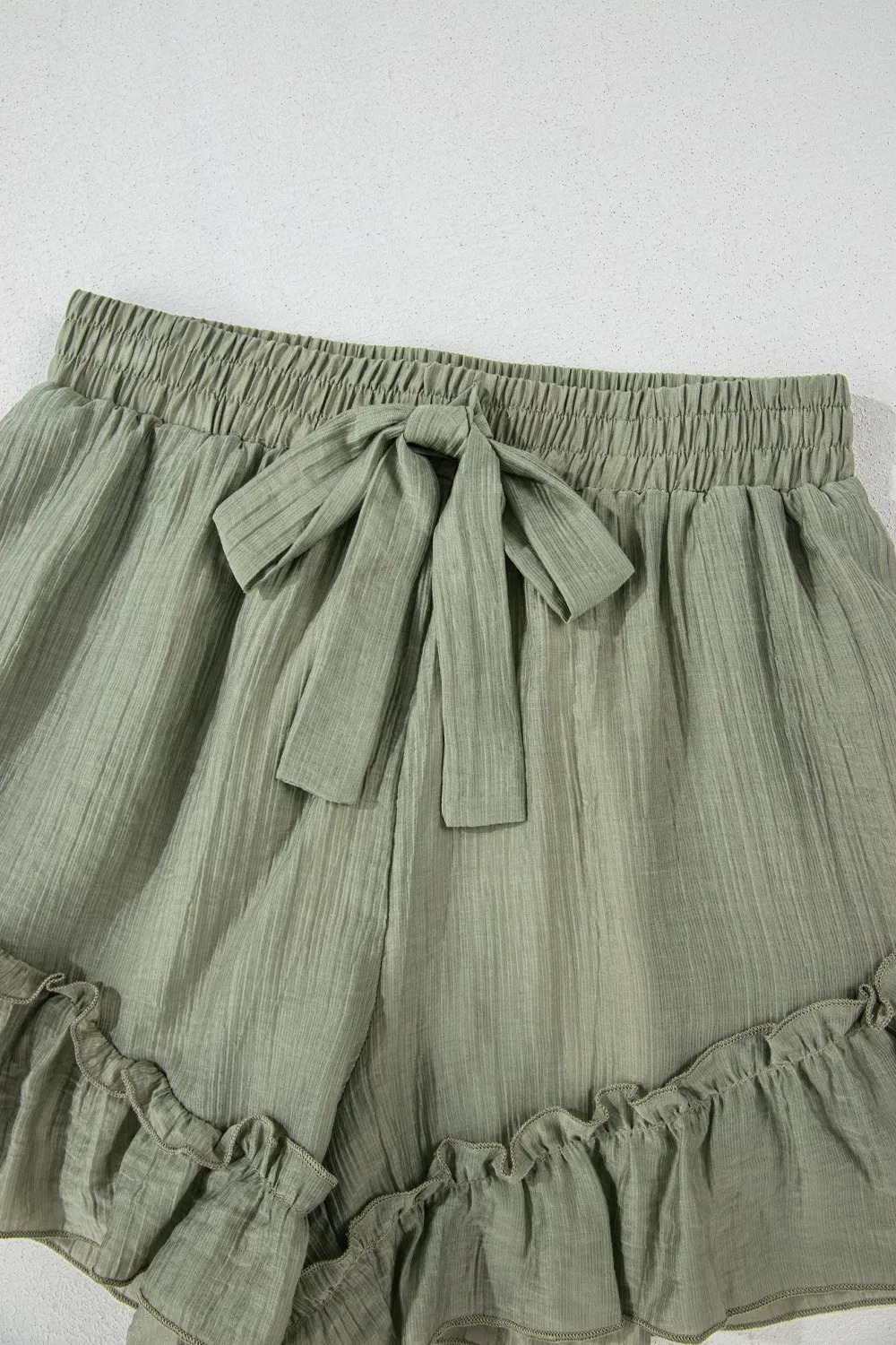 Textured Tie Waist Ruffle Hem Shorts, image 9