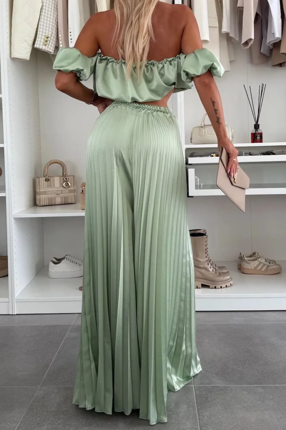 Off-Shoulder Top and Pleated Pants Set, image 23