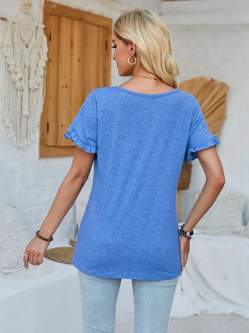 Frill Round Neck Petal Sleeve Blouse, image 4