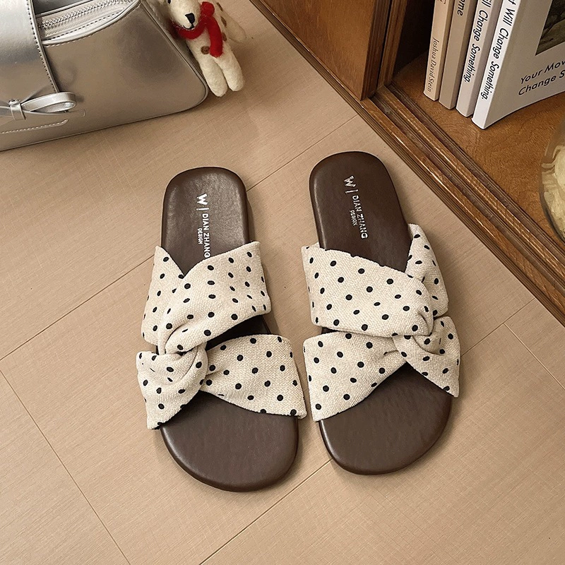 Bow-Knot Polka Dot Flat Sandals, image 5