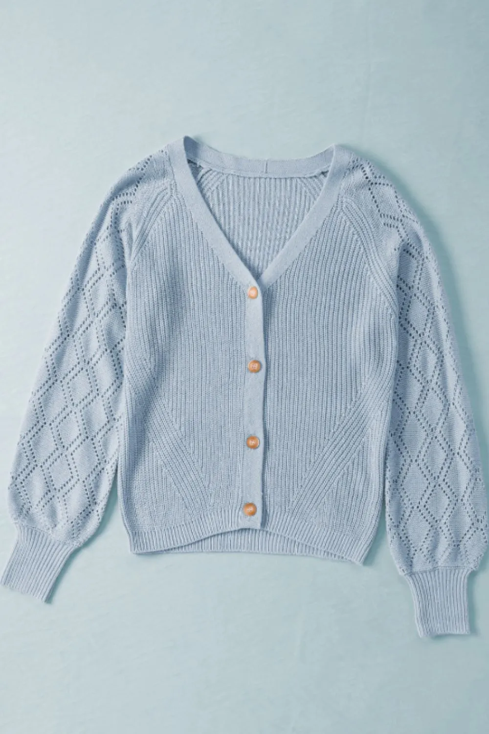 Openwork V-Neck Button Up Cardigan, image 6