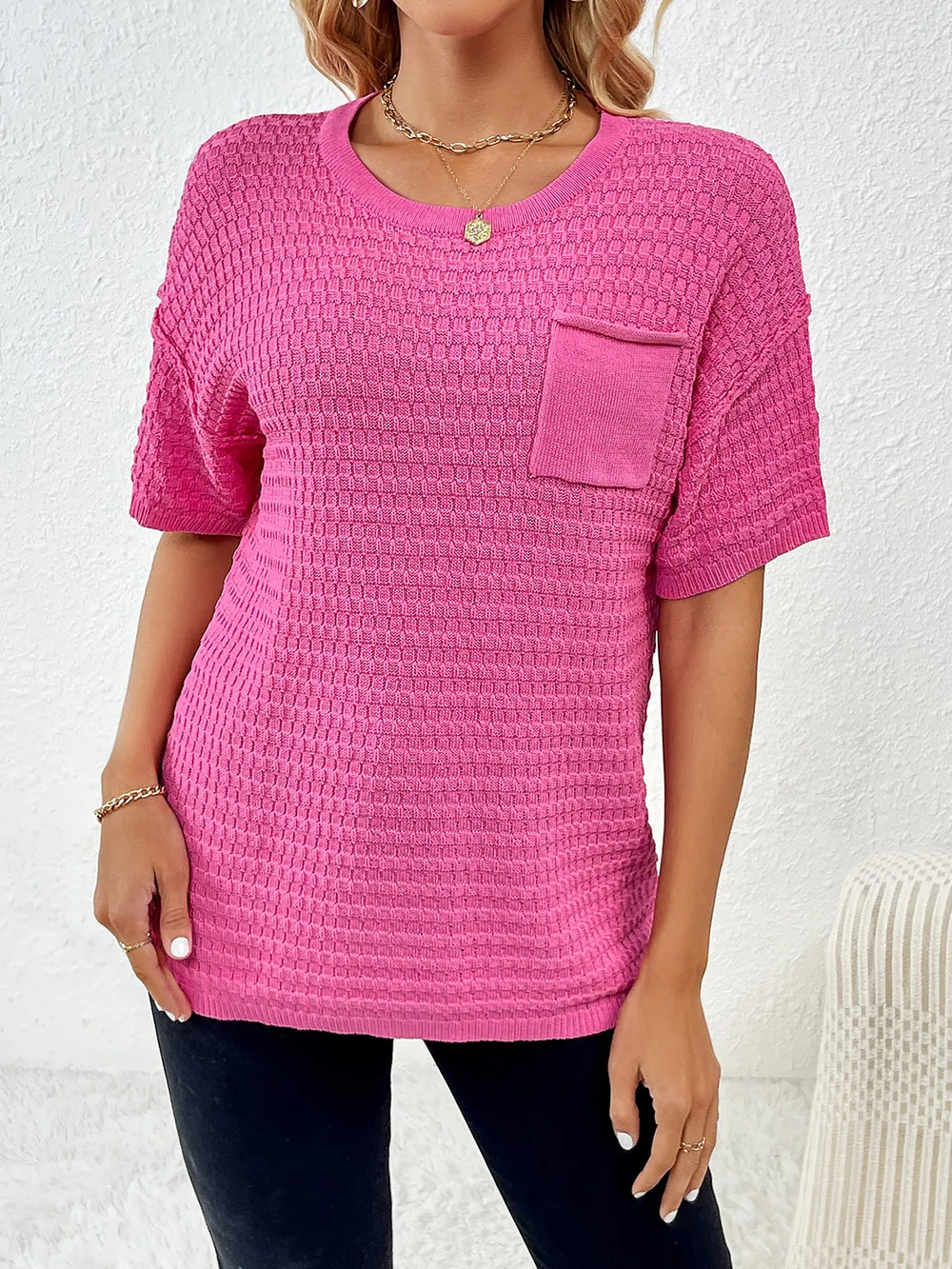 Round Neck Half Sleeve Knit Top, image 13