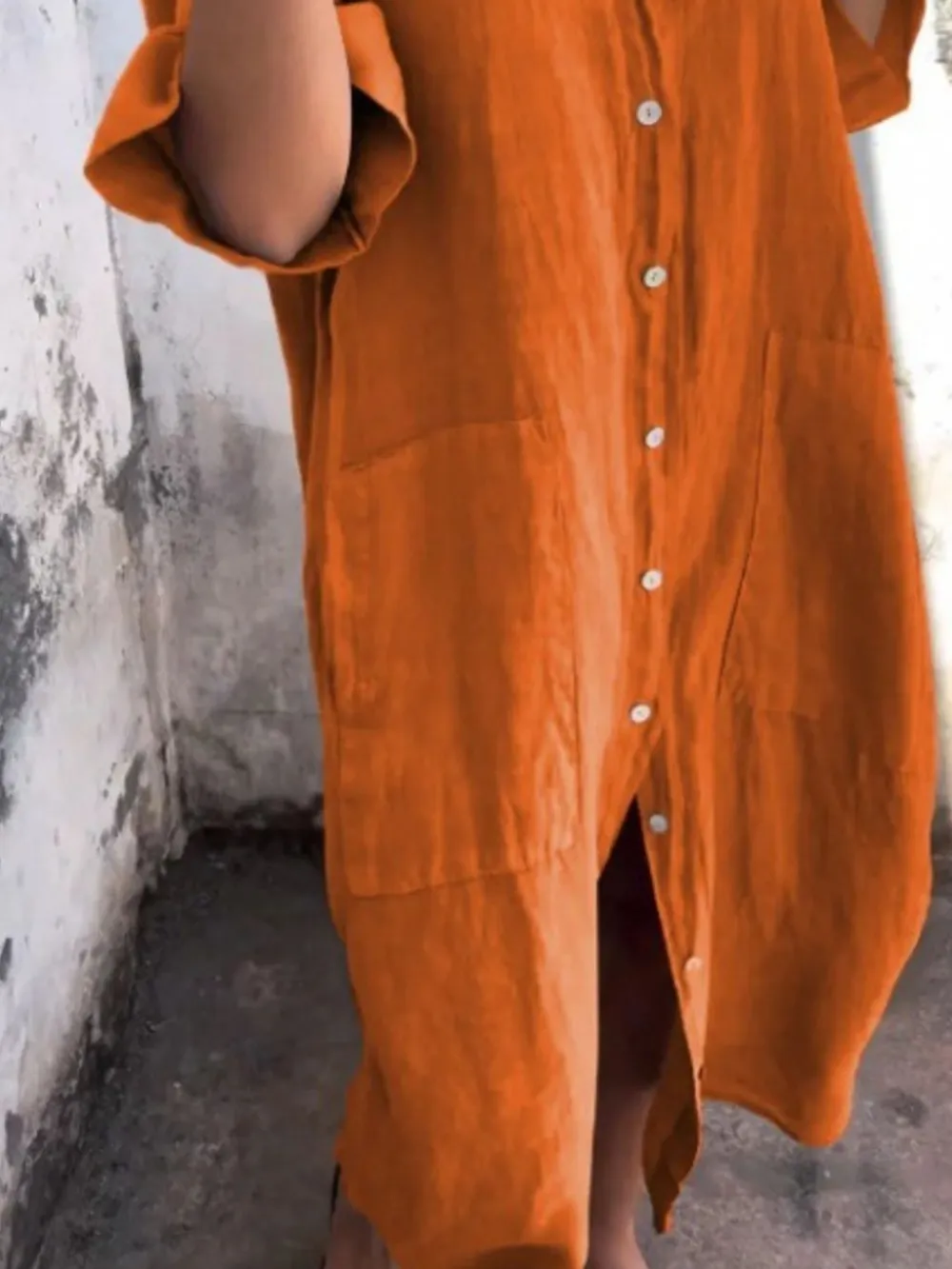 Full Size Casual Linen Button-Down Shirt Dress Plus Size, image 18