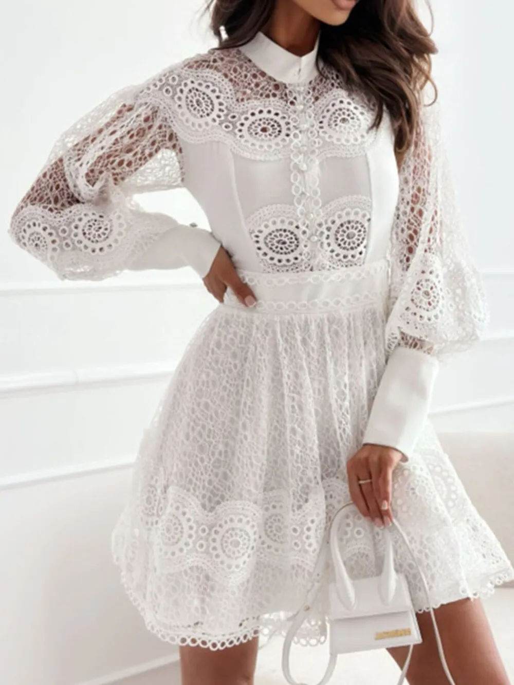 Lace Lantern Sleeve Mini Dress, image 21