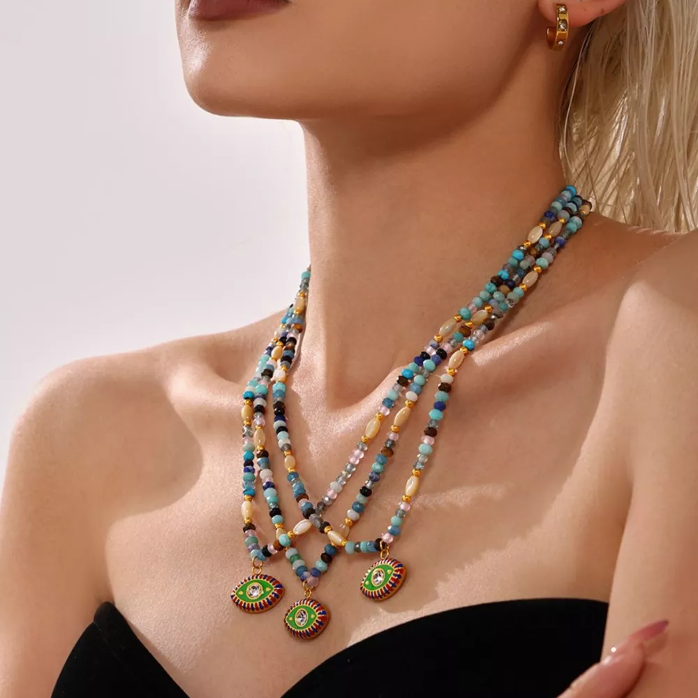 Zircon Bead Evil Eye Pendant Necklace, image 4