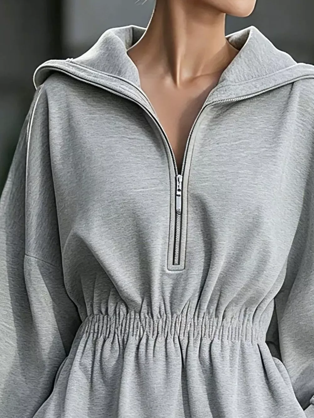 Casual Hooded Quarter-Zip Sweatshirt Dress, image 5
