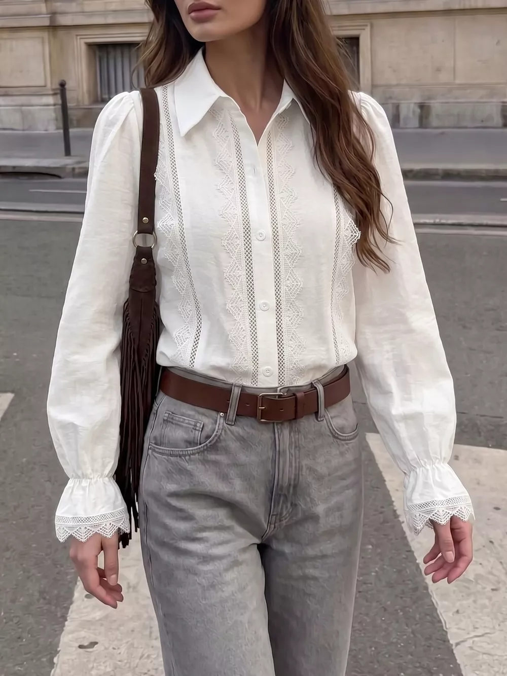 Lace-Trimmed Button-Down Shirt, image 4