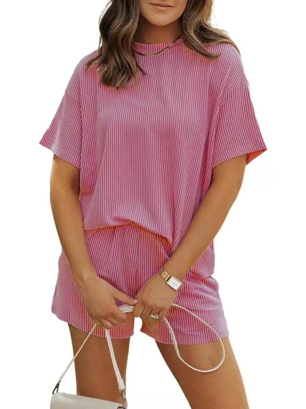 Full Size Ribbed Short Sleeve Top and Shorts Two-Piece Set Plus Size, image 4