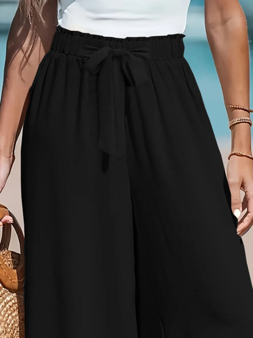 Full Size Drawstring Waist Wide Leg Pants Plus Size, image 2