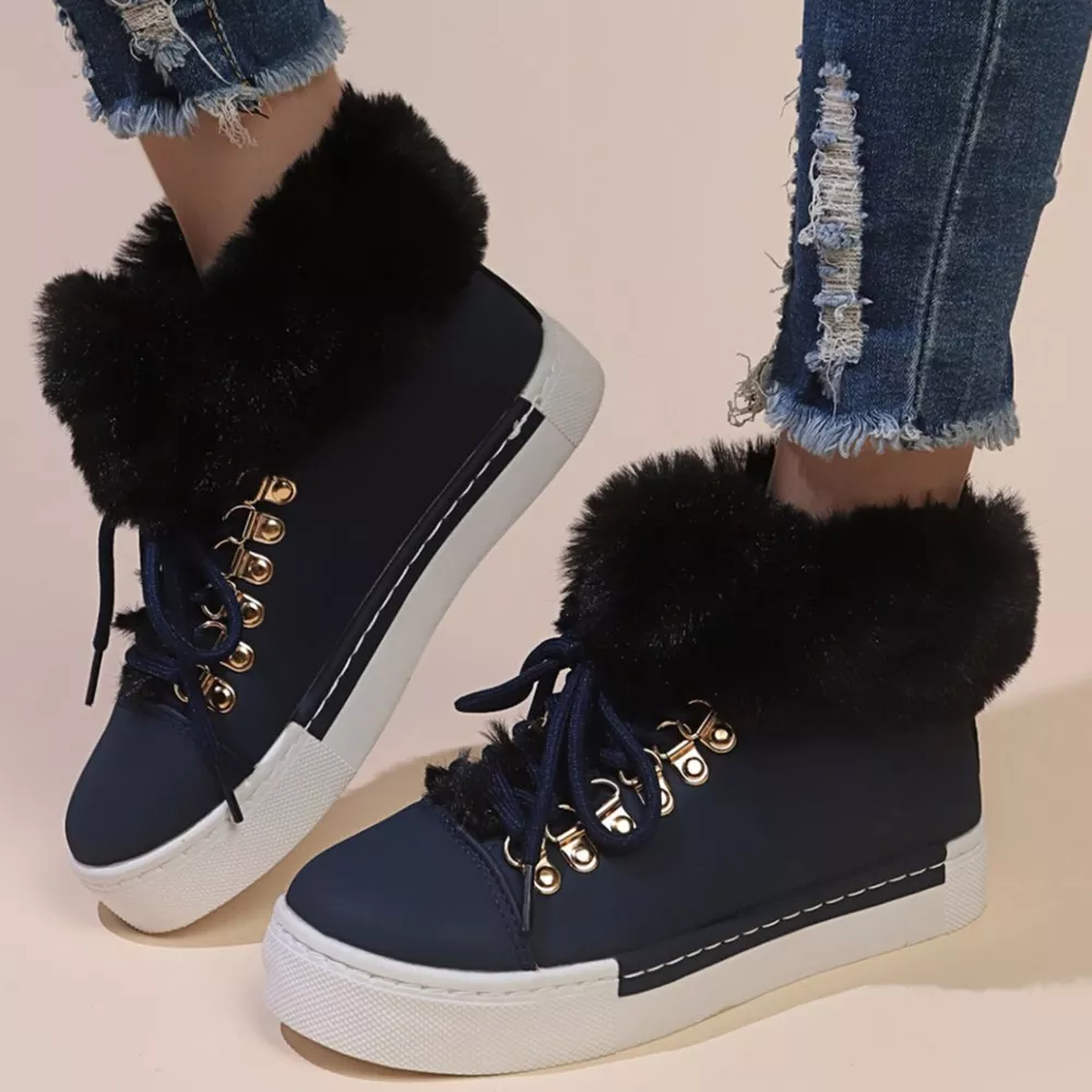 Fuzzy Trim Lace-Up Ankle Boots, image 7